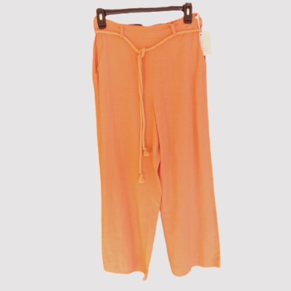 LC LAUREN CONRAD Crop Pants Wide Leg Bohemian Summer Peach Orange Small - Picture 3 of 9